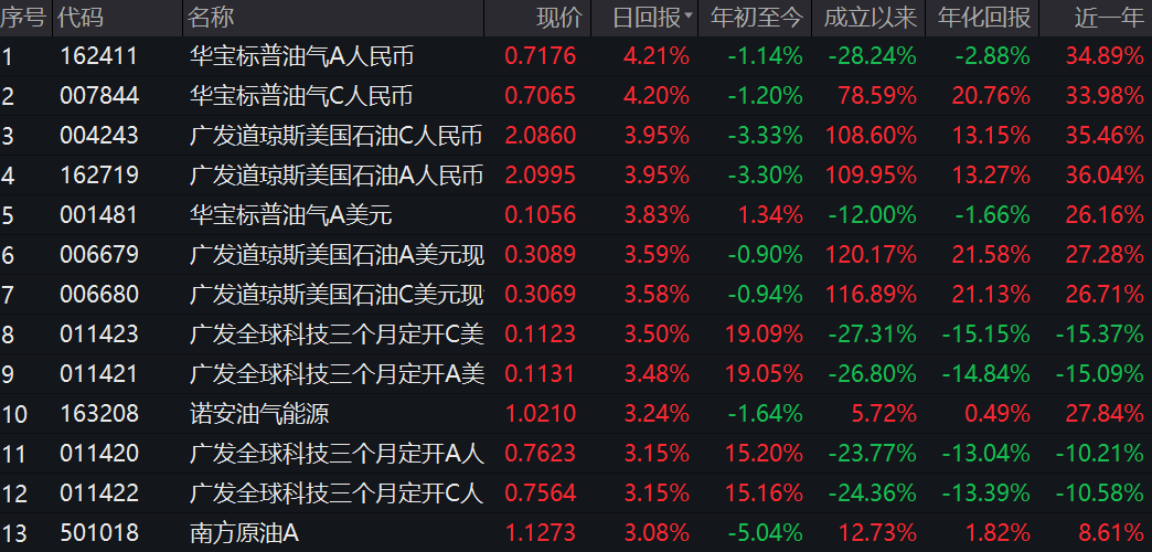 国际原油价格反弹上扬<strong></p>
<p>原油基金</strong>，油气基金单日涨幅突破4%！QDII基金年内收益持续向好