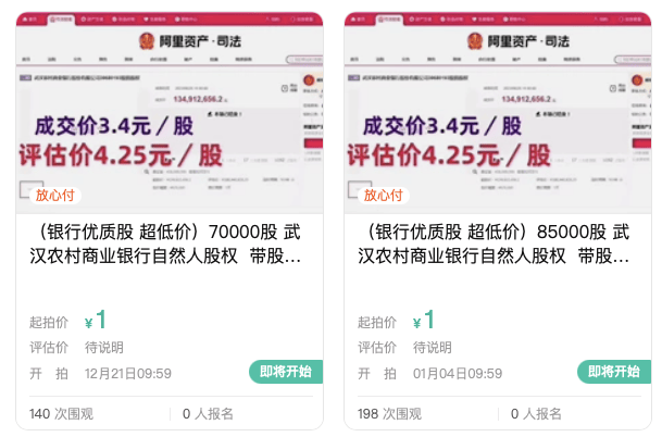 武汉农商行8万股1元起拍：真实性成疑<strong></p>
<p>一元月亮币</strong>，内部人加价，外部人难捡漏？