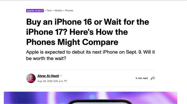 入手 iPhone 16 还是等 iPhone 17<strong></p>
<p>比特币大涨</strong>？两款手机全面对比