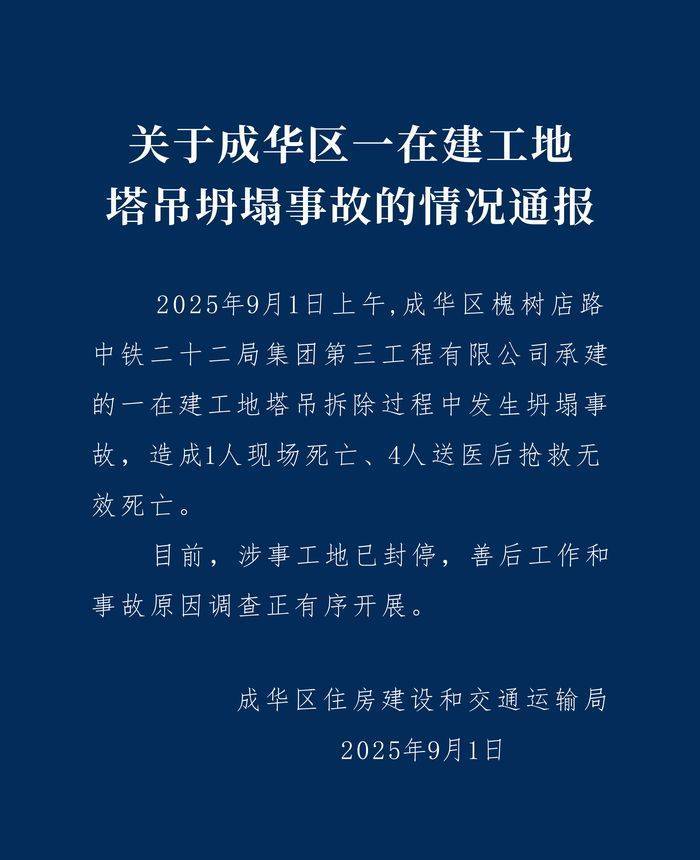 成都成华区：中铁二十二局一在建工地塔吊坍塌致5人遇难<strong></p>
<p>比特币今天价格</strong>，涉事工地已封停
